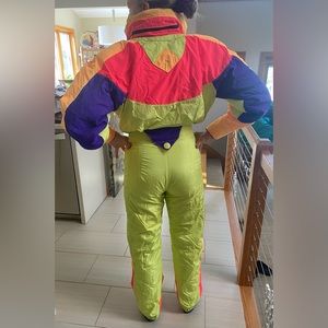 Kucera Designs vintage women’s x-small custom one piece ski suit, neon colors